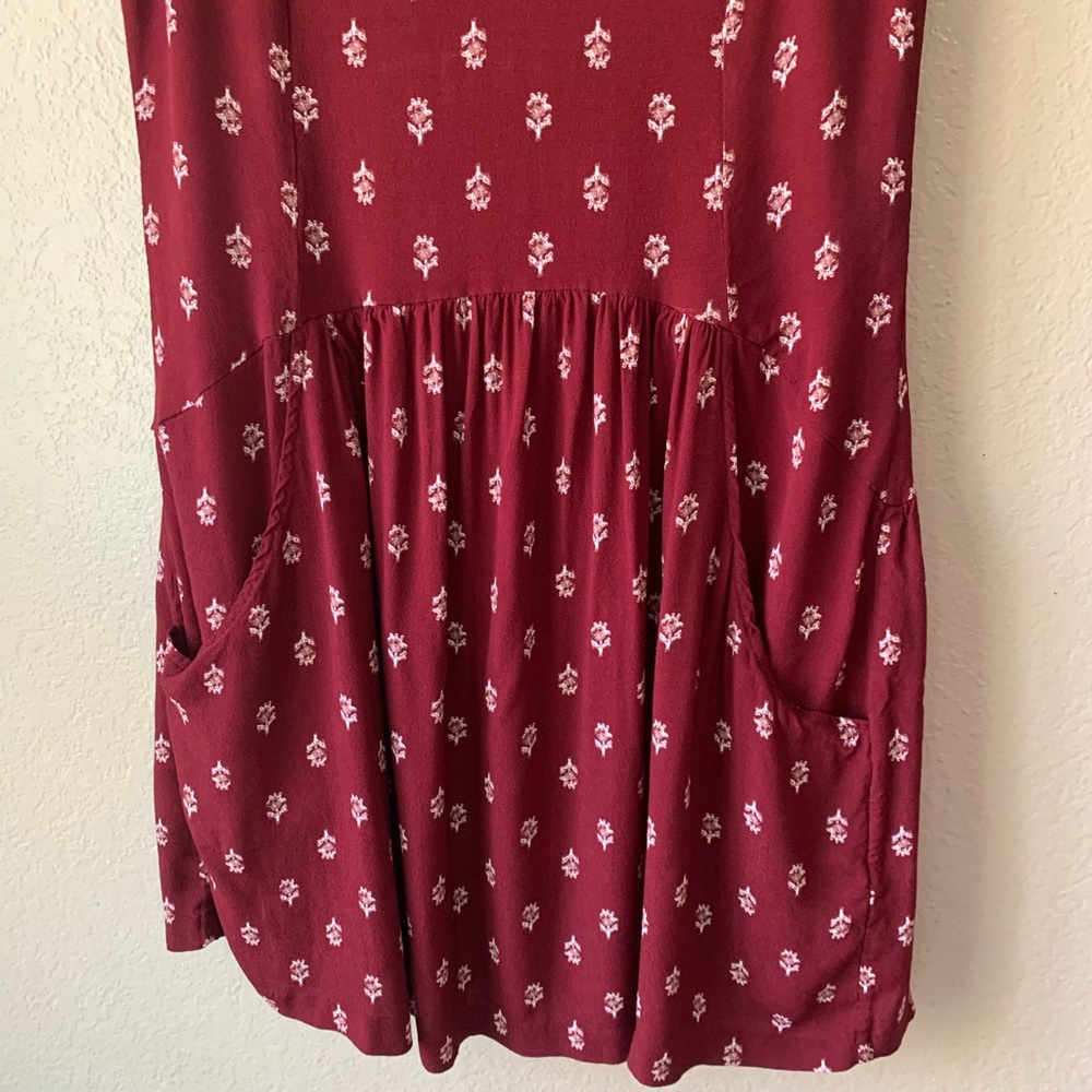 Garnet Hill Maroon Floral Boho Cottagecore Day Mini Dress Size 2 - Picture 6 of 9